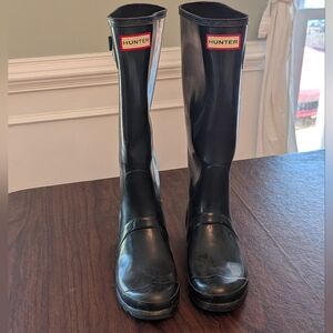 Hunter Rain Boots Black Tall High Rainboots Rubber Galoshes